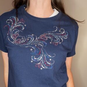 y2K Vibe Navy T-Shirt with Rhinestone Design